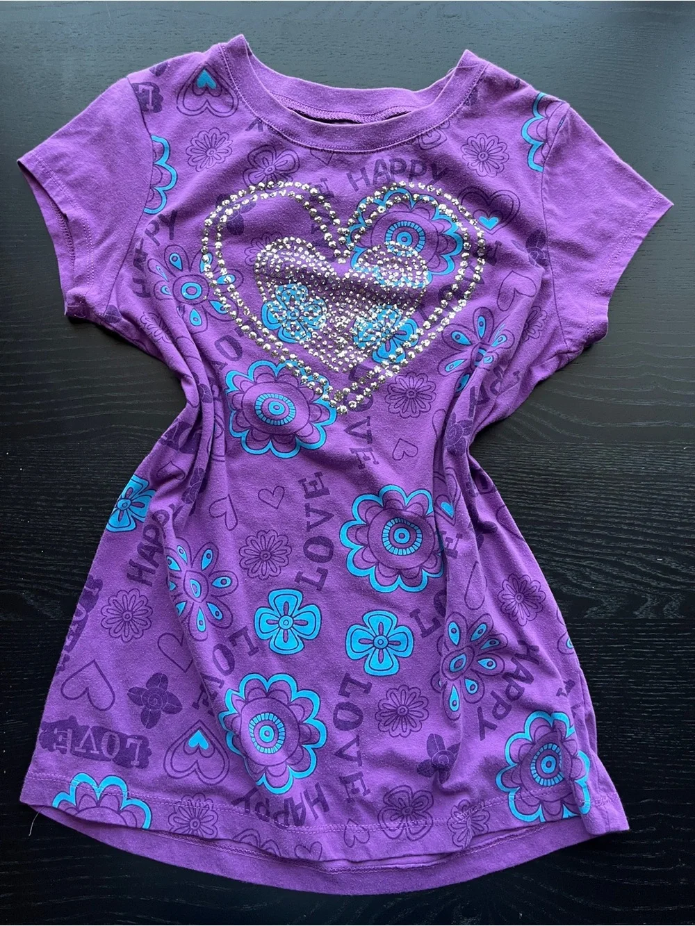 Kids Purple Short Sleeve Tee with Rhinestone Heart